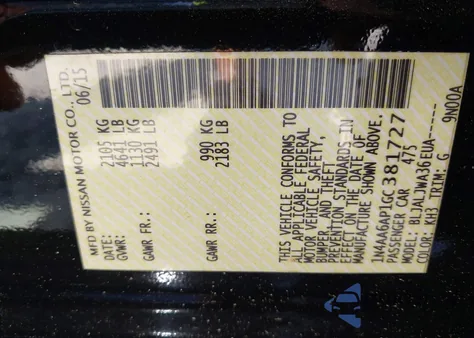 2016 Nissan Maxima 3.5 Sv z USA, uszkodzony, nr VIN 1N4AA6AP1GC381727